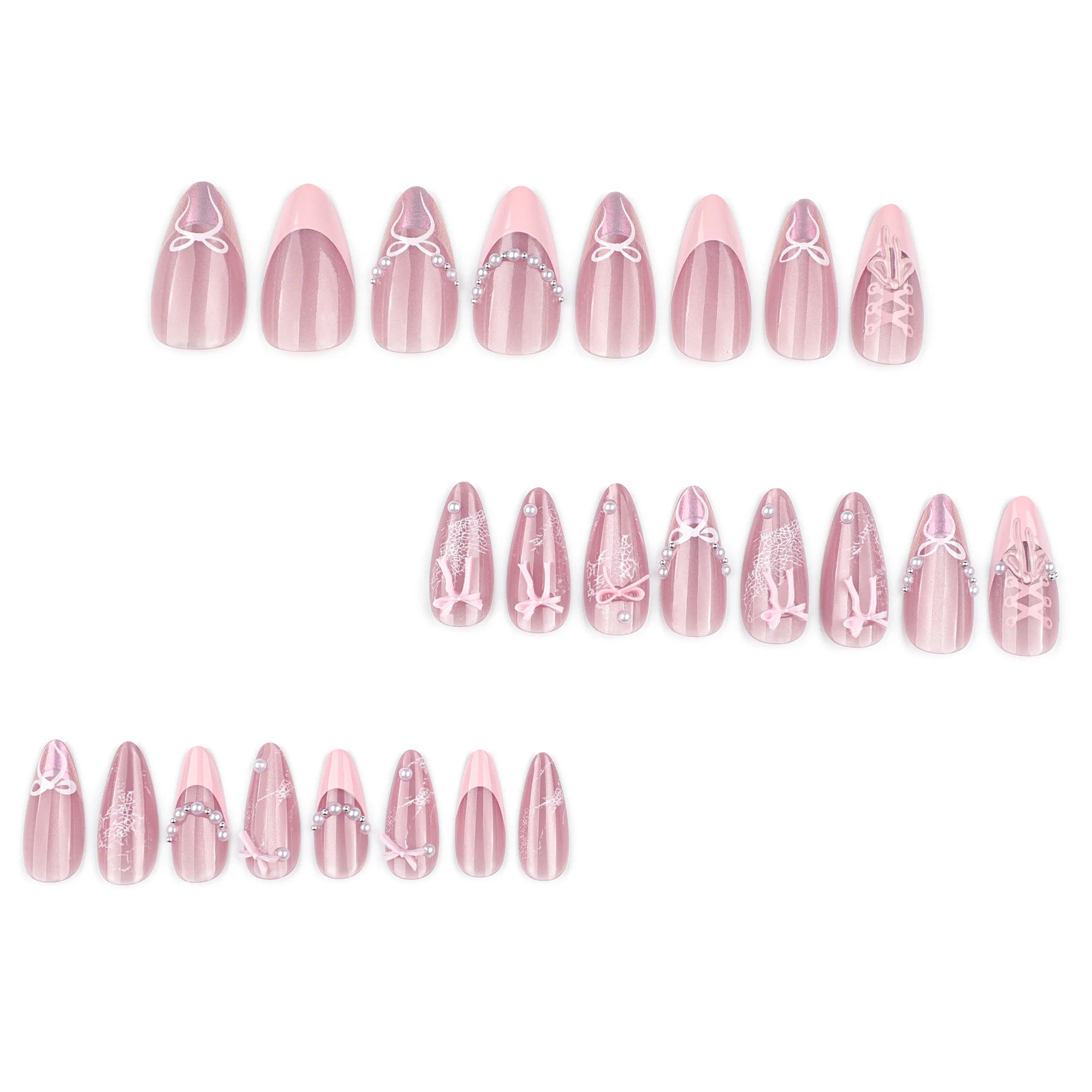 24 Pcs 4269 3D Short Almond PMMA French Style Romantic Art Acrylic Press on Nails Artificial Fingernails Candy False Nails