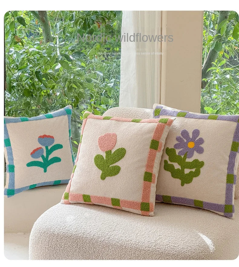 Nordic Living Room Towel Embroidered Pillow Cushion Bedroom Headboard Pillow Lumbar Support Backrest Pillow Cover