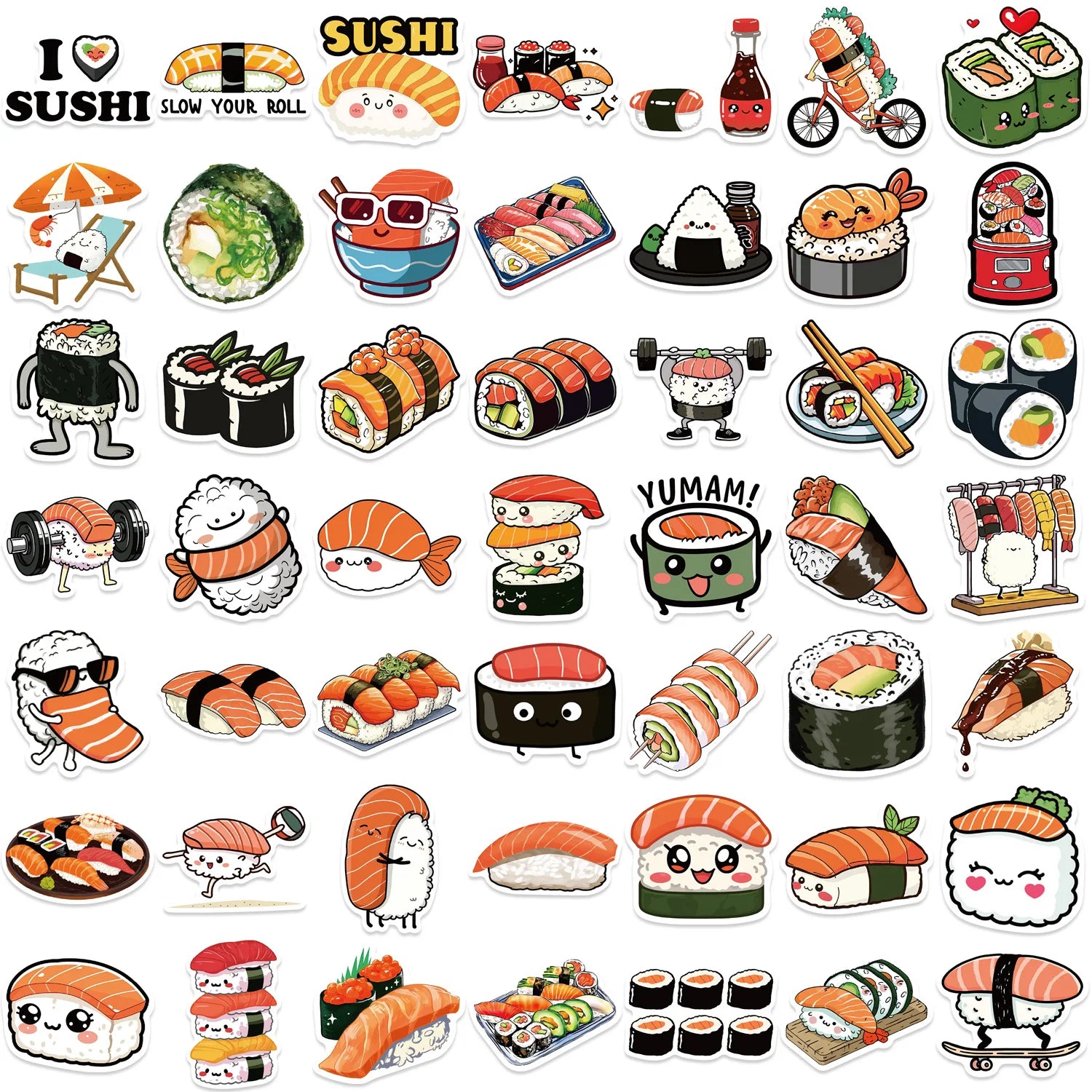 Custom Die Cut Transparent PET Vinyl Sticker 50 Pcs/Bag Cute Naughty Little Black Cat Graffiti Self-Adhesive Bag Sealing Labels