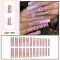European American Style Square Wearable Silver butterfly Glitter Full Cover Press-on Nails pink Flower Rhinestone Tips Finger