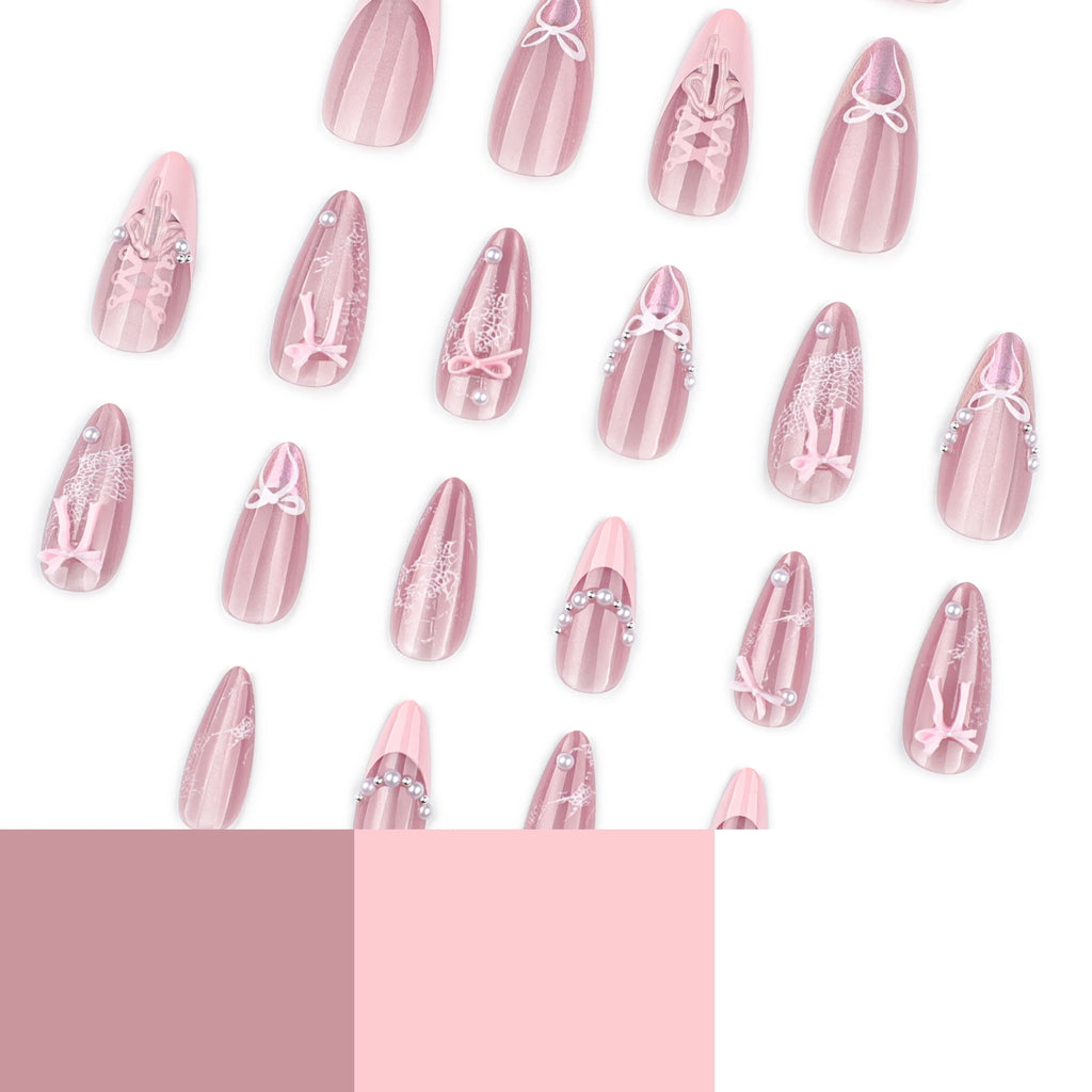 24 Pcs 4269 3D Short Almond PMMA French Style Romantic Art Acrylic Press on Nails Artificial Fingernails Candy False Nails