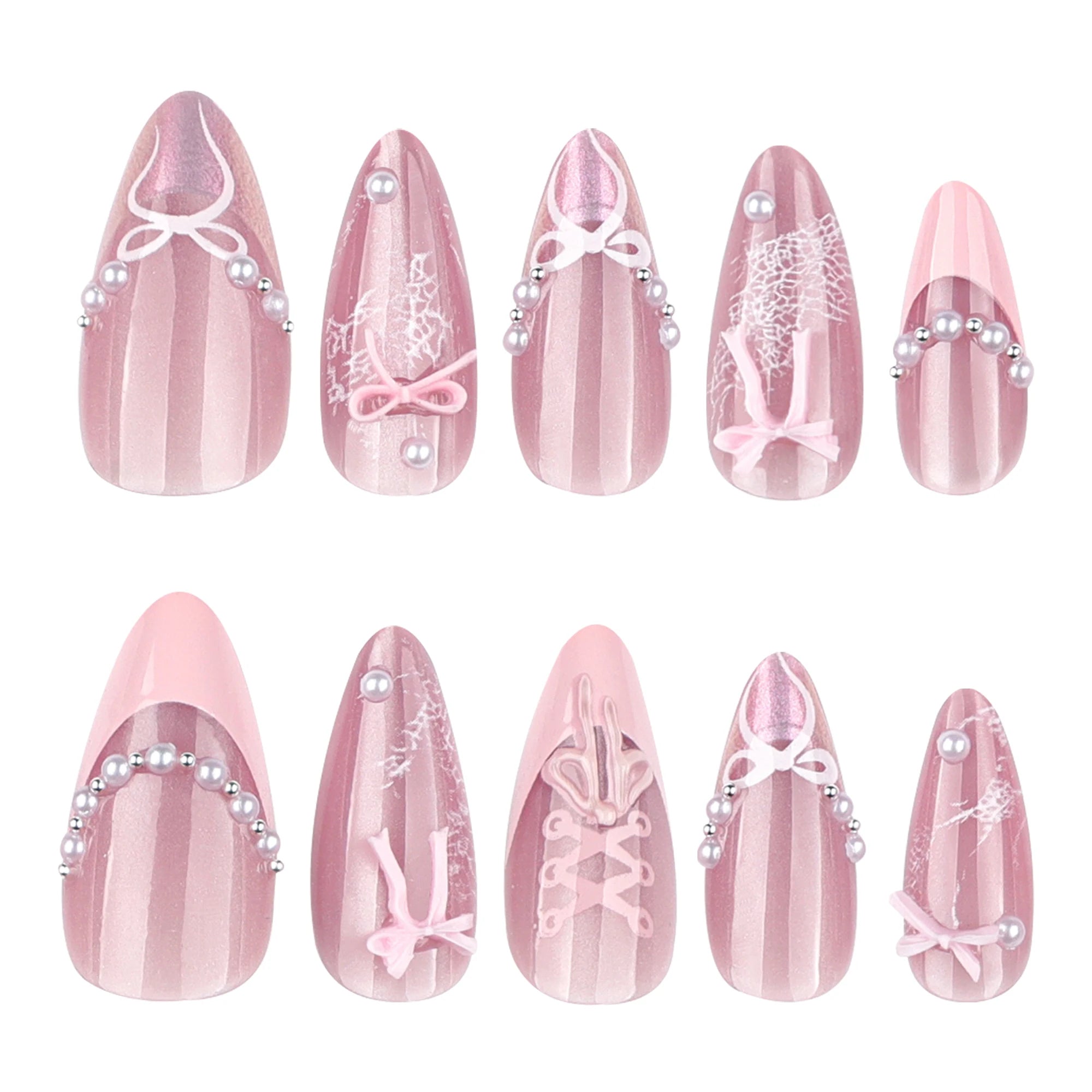 24 Pcs 4269 3D Short Almond PMMA French Style Romantic Art Acrylic Press on Nails Artificial Fingernails Candy False Nails