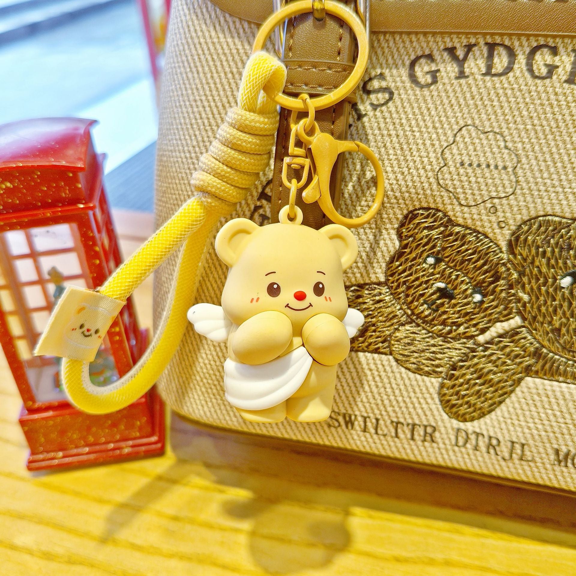 Cute Butter Bear Cartoon Keychain Schoolbag Pendant for Girls Couple Matching Bear Keychain Gift