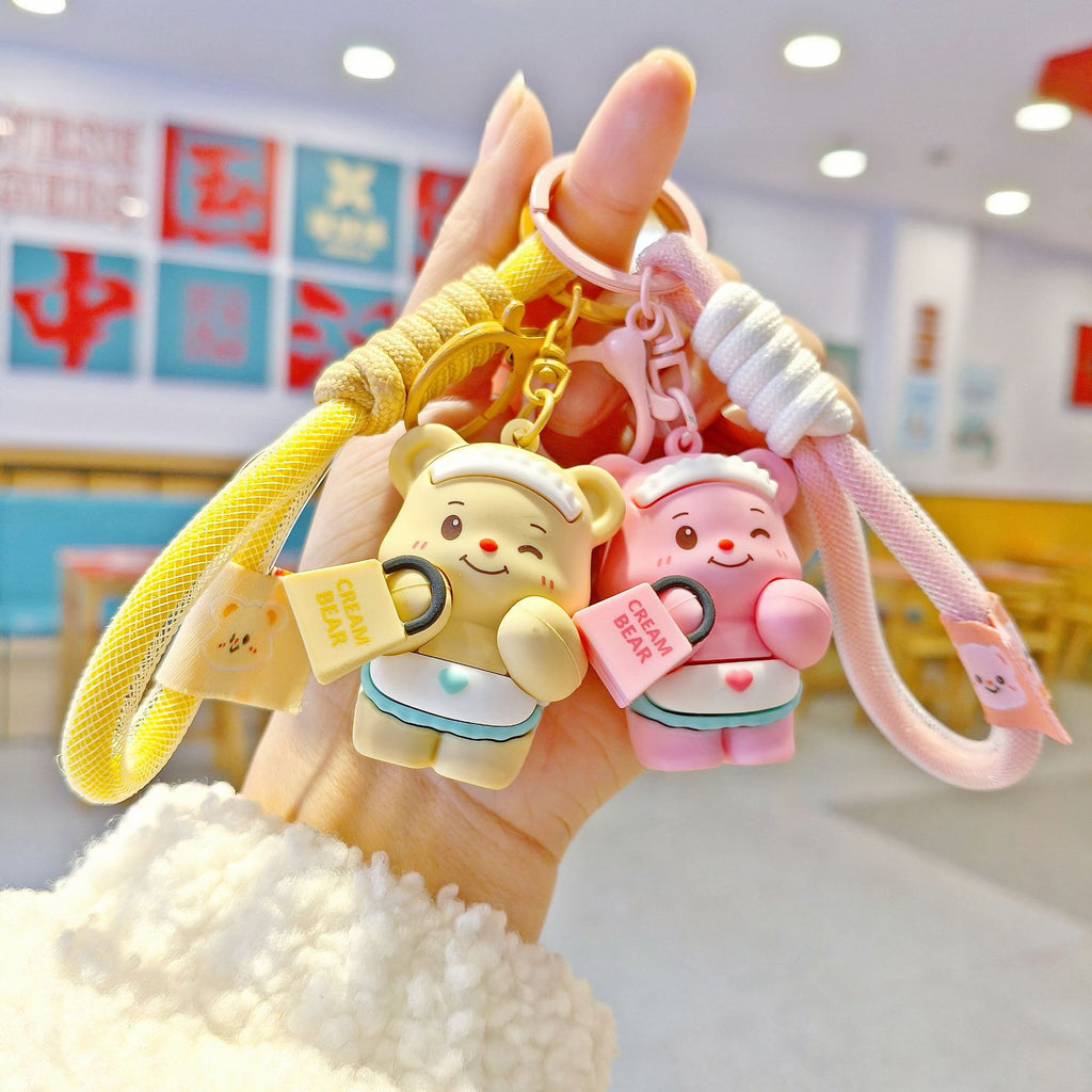 Cute Butter Bear Cartoon Keychain Schoolbag Pendant for Girls Couple Matching Bear Keychain Gift