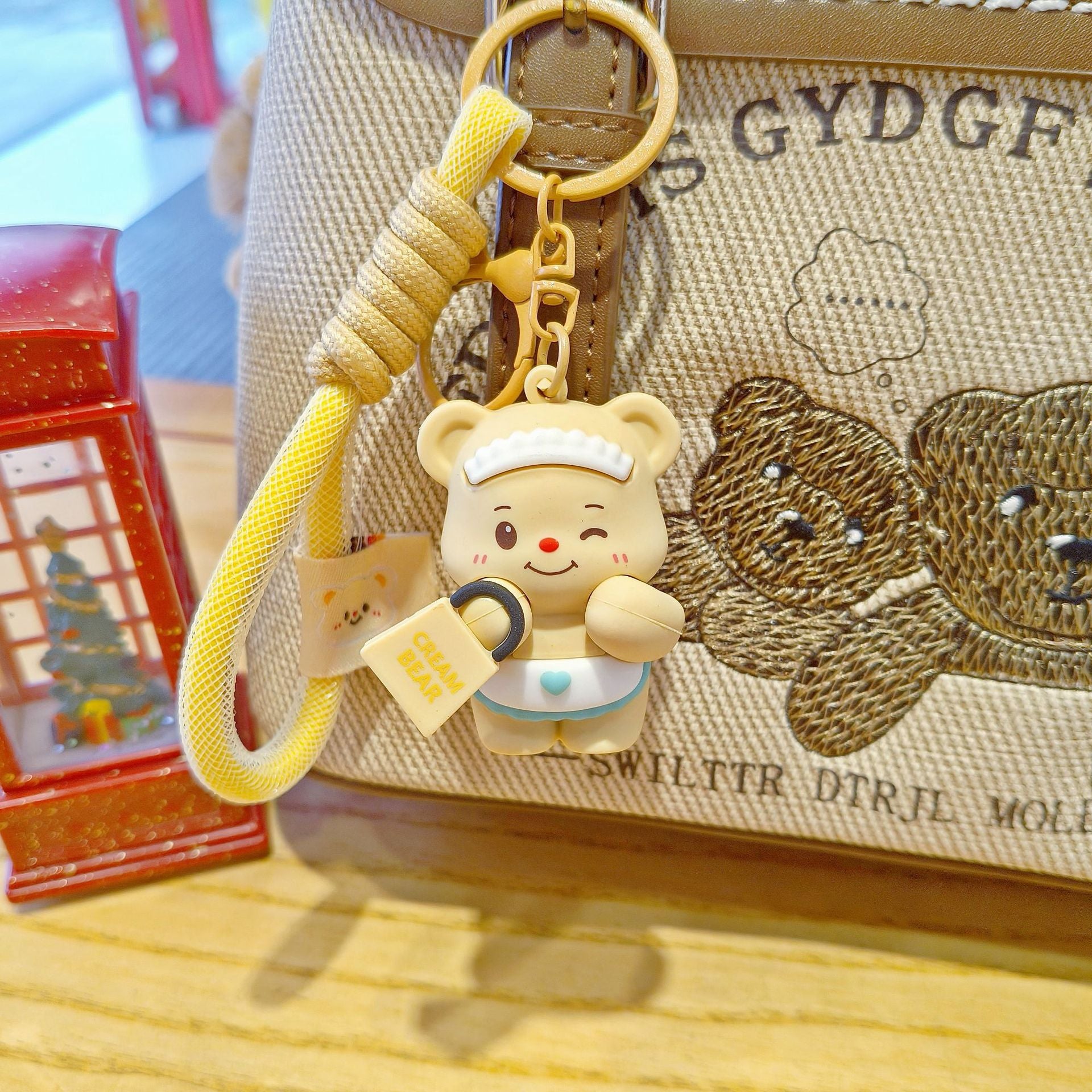 Cute Butter Bear Cartoon Keychain Schoolbag Pendant for Girls Couple Matching Bear Keychain Gift