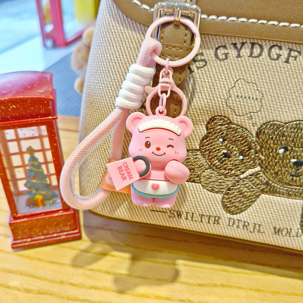 Cute Butter Bear Cartoon Keychain Schoolbag Pendant for Girls Couple Matching Bear Keychain Gift