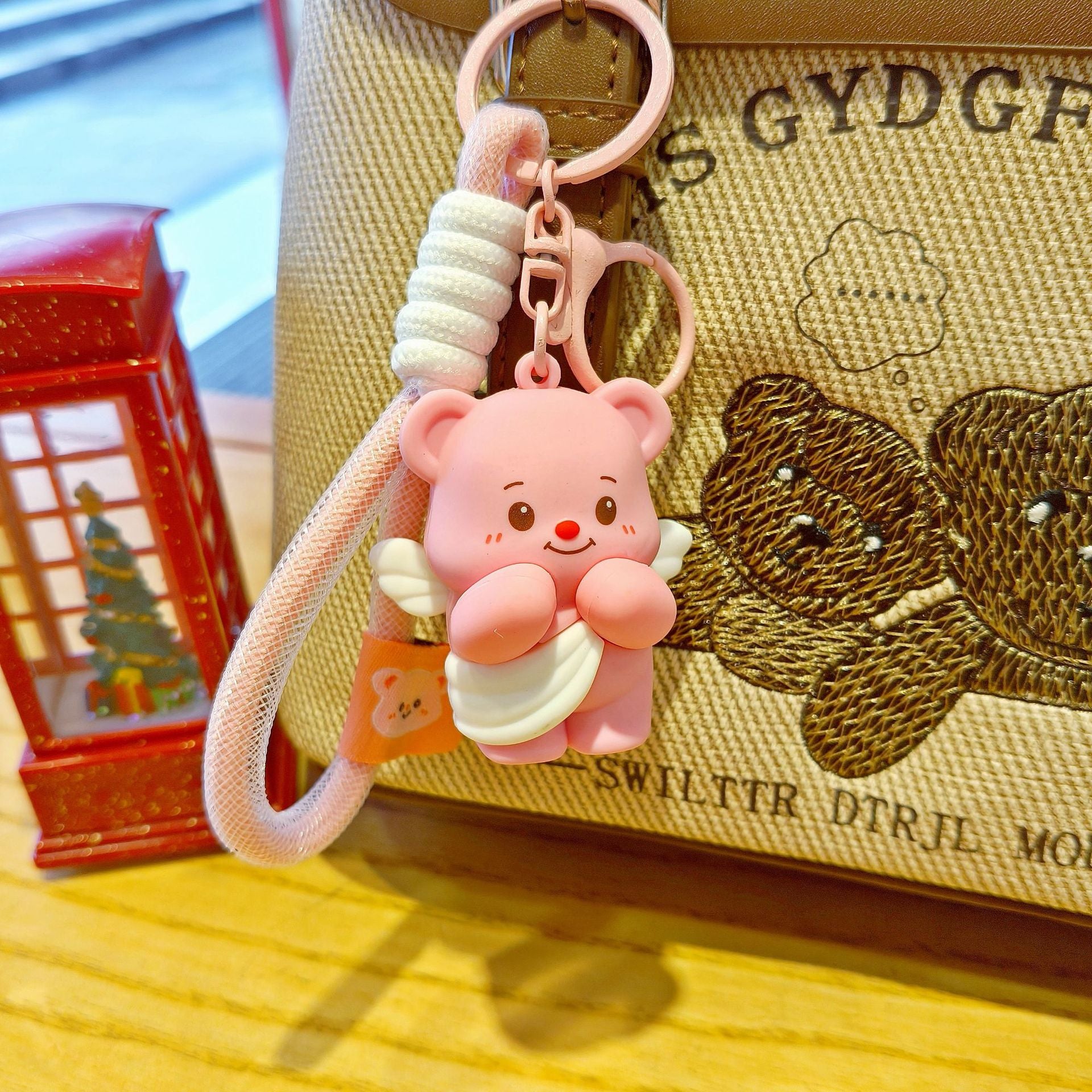 Cute Butter Bear Cartoon Keychain Schoolbag Pendant for Girls Couple Matching Bear Keychain Gift