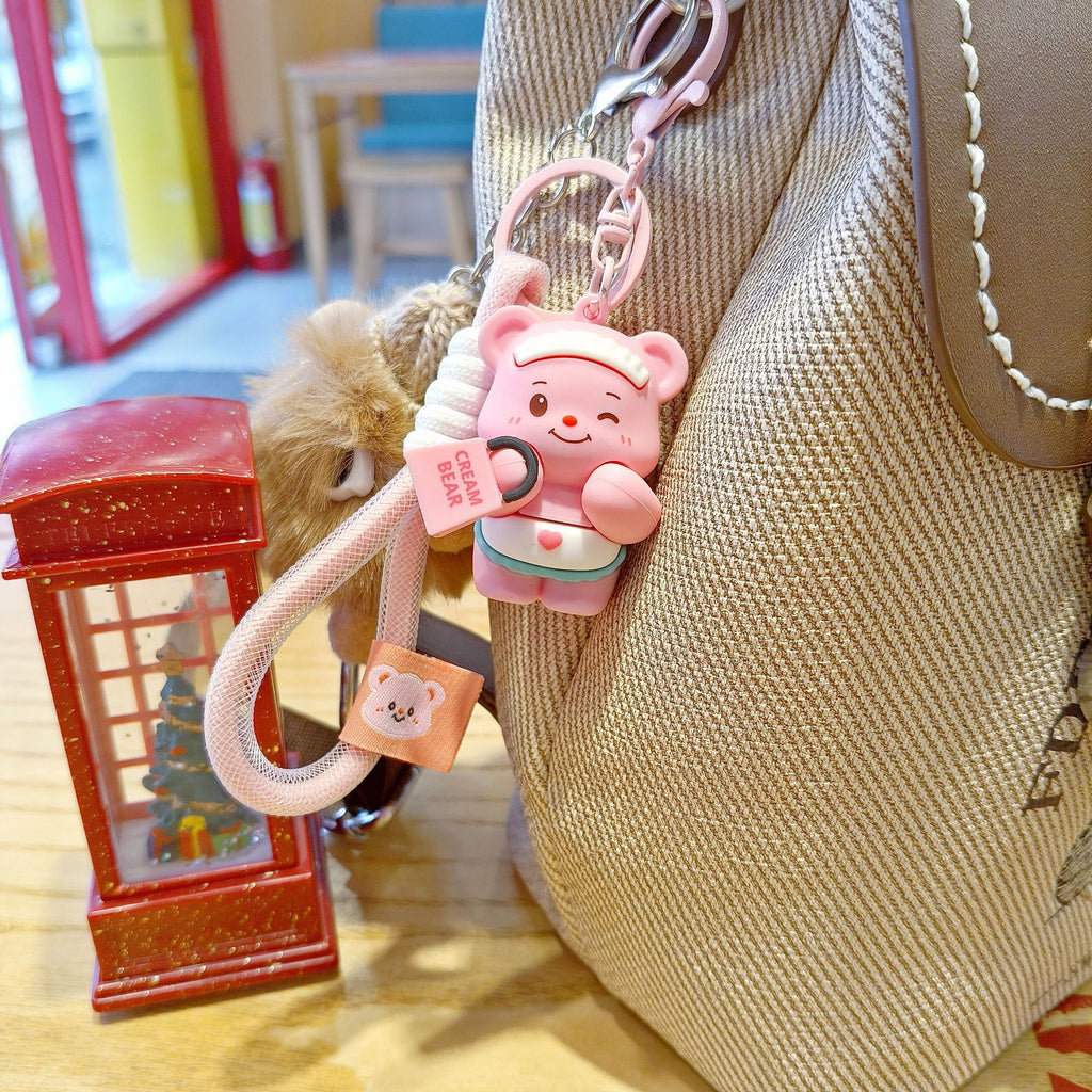 Cute Butter Bear Cartoon Keychain Schoolbag Pendant for Girls Couple Matching Bear Keychain Gift