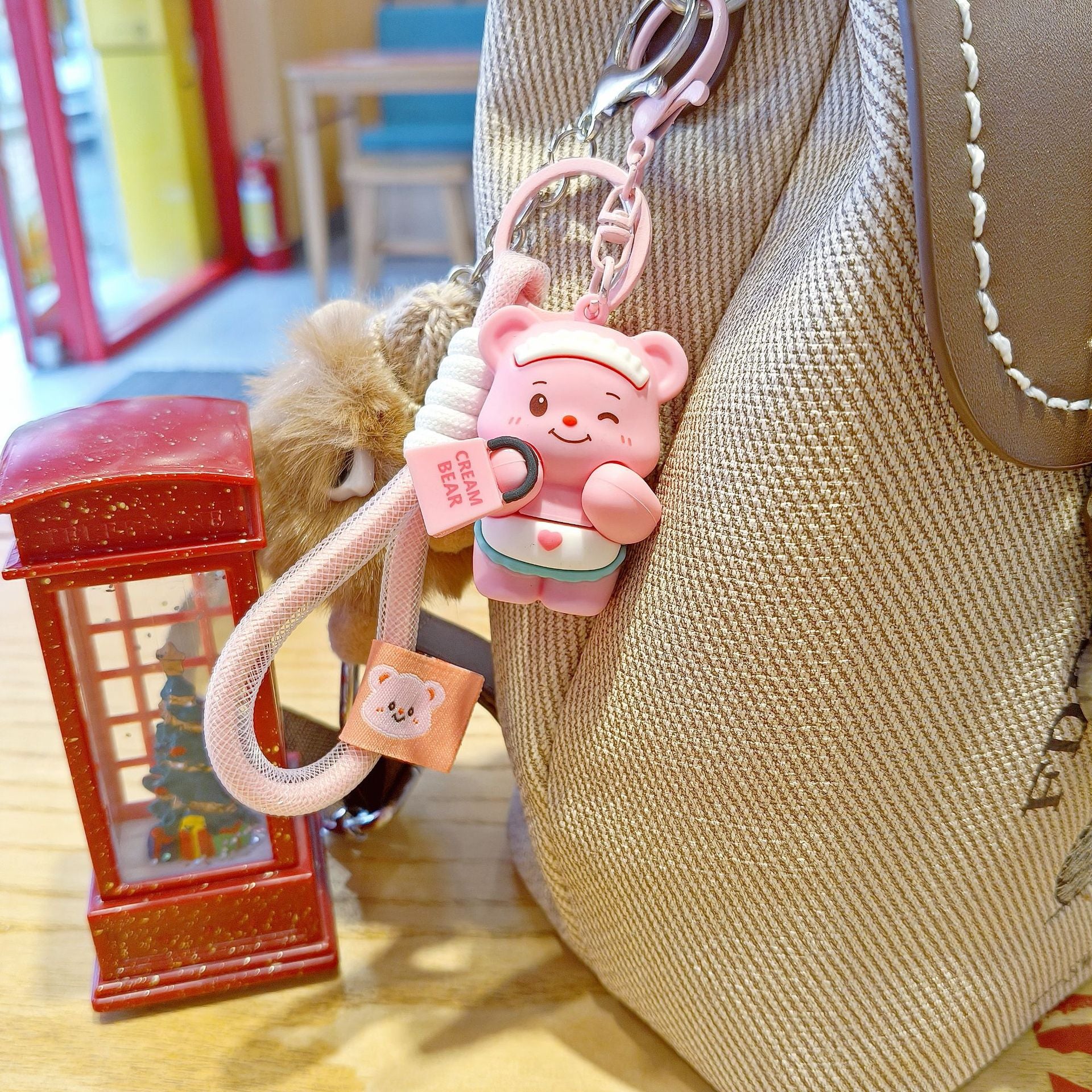 Cute Butter Bear Cartoon Keychain Schoolbag Pendant for Girls Couple Matching Bear Keychain Gift