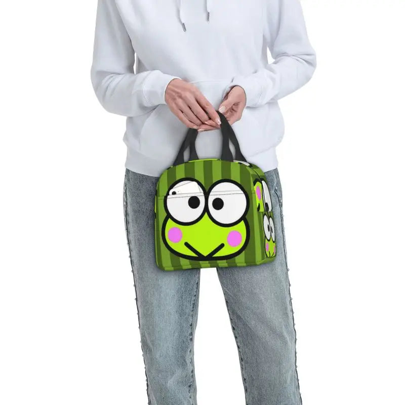 Custom Keroppi Big-eyed Frog Insulated Lunch Tote Bag for Women Portable Thermal Cooler Bento Box School