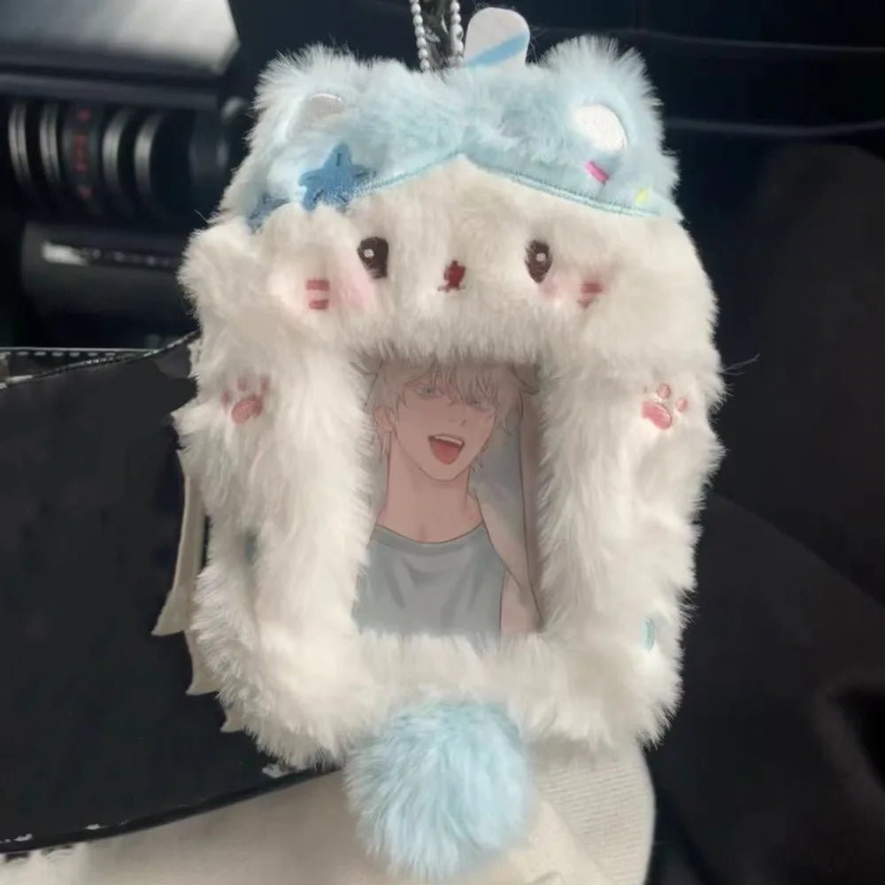 Cute Plush Photocard Case Student Card Holder Cartoon Fox Photocard Case Idol Photos Protective Cover Bag Keychain