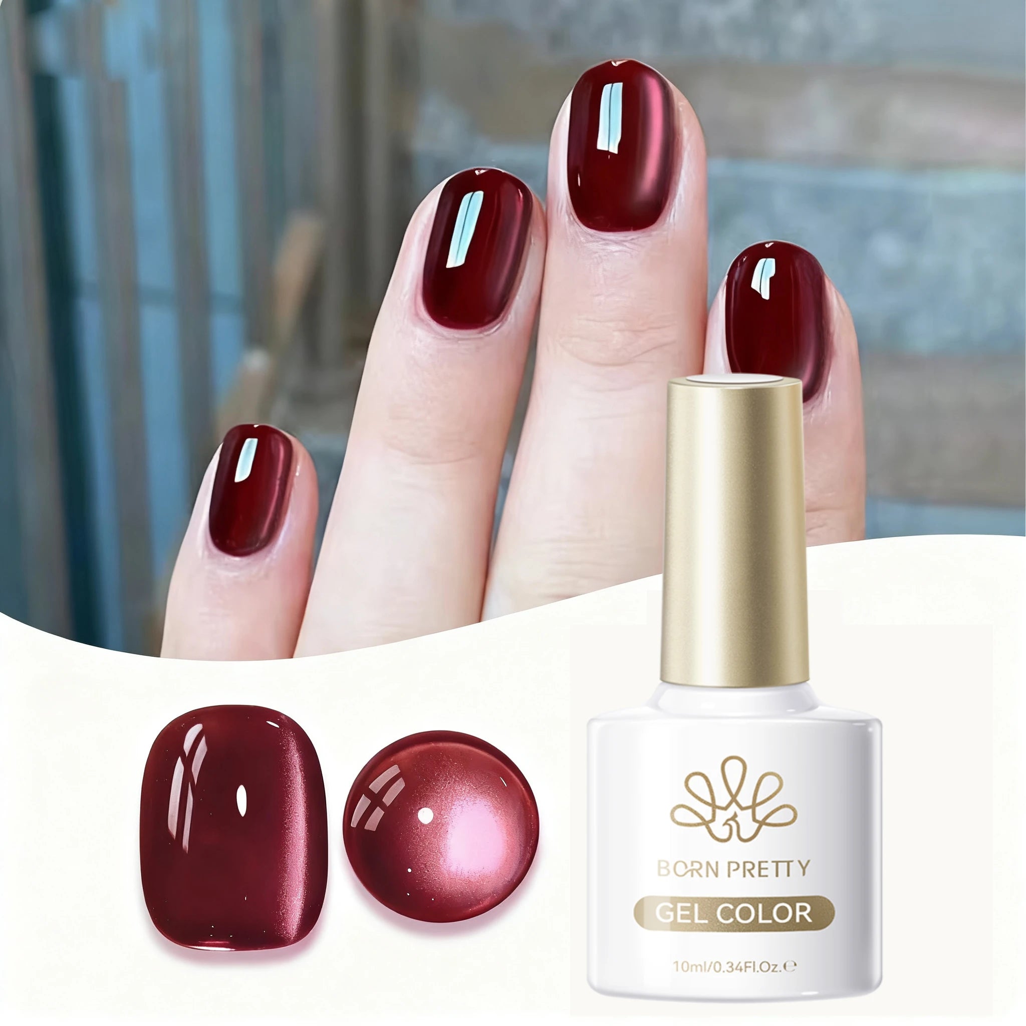BORN PRETTY 10ml Dark Brown Red Glass Bead Cat Magnetic Gel Nail Polish Semi Permanent Soak Off UV LED Varnish Nail Art Salon