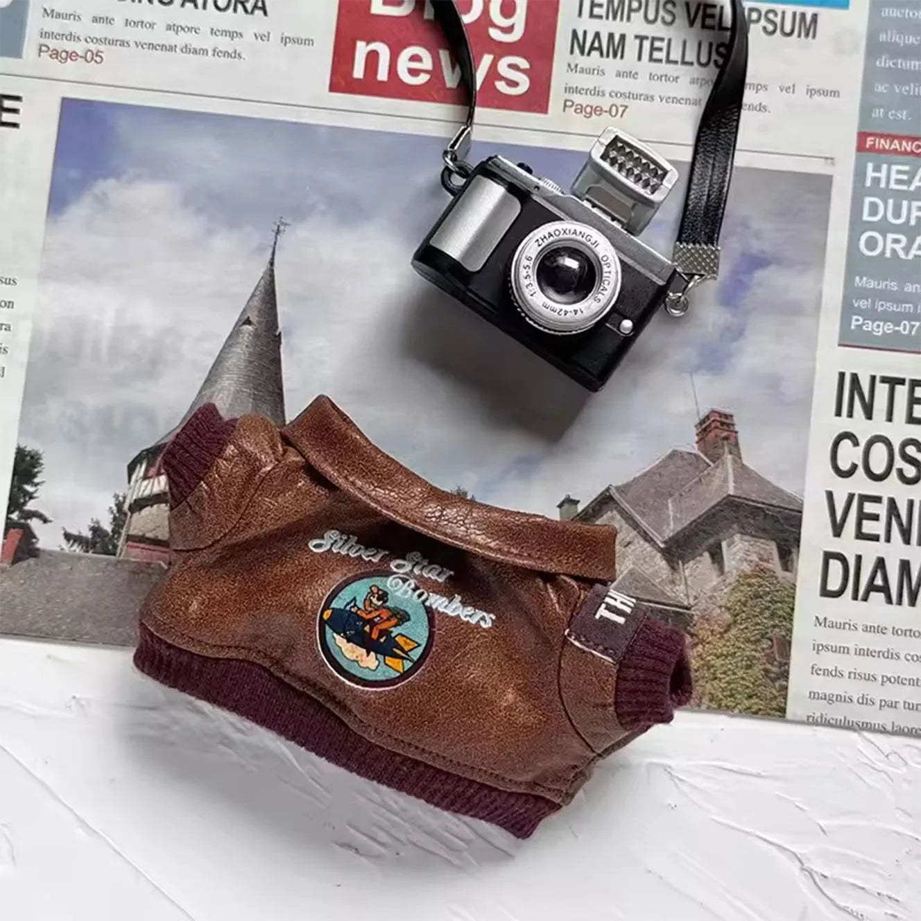 Brown Retro Flying Jacket Fashion Doll Clothes Set for 17cm Labubu Doll - Accessory Gift Item