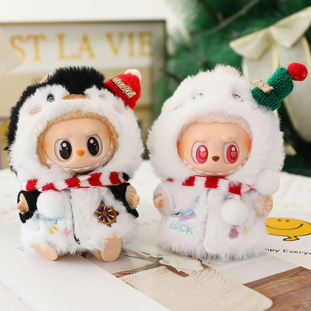 Cute Cartoon Jumpsuit Clothes For Labubu Christmas Clothes Elk Penguin Hooded Cape Dolls Accessories