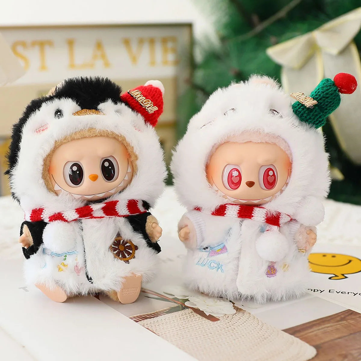 Cute Cartoon Jumpsuit Clothes For Labubu Christmas Clothes Elk Penguin Hooded Cape Dolls Accessories