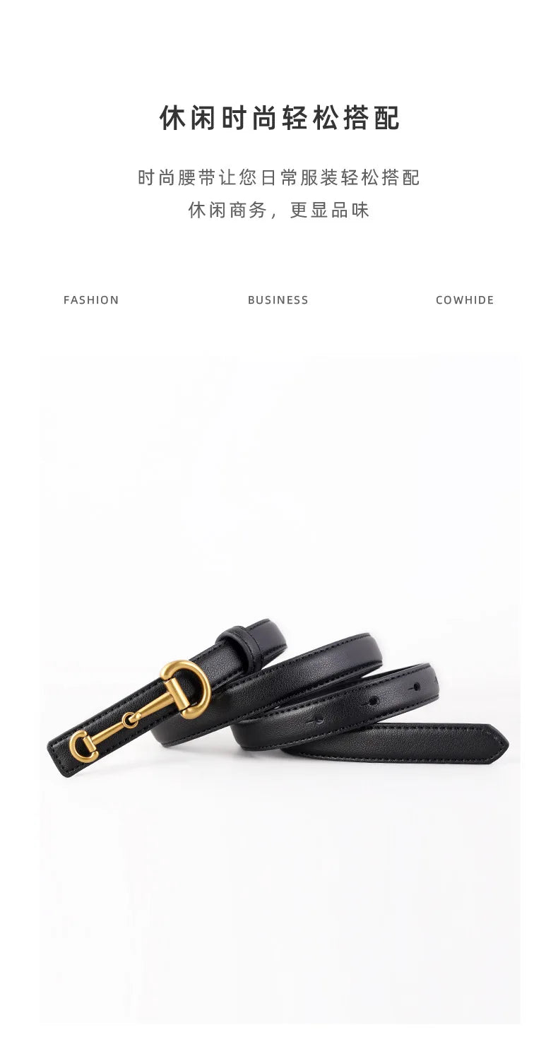 2025 New Fashion Genuine Leather Belt Women Matching Jeans High Quality Gold Buckle Belt Women's Luxury Soft Black Cowhide Belt