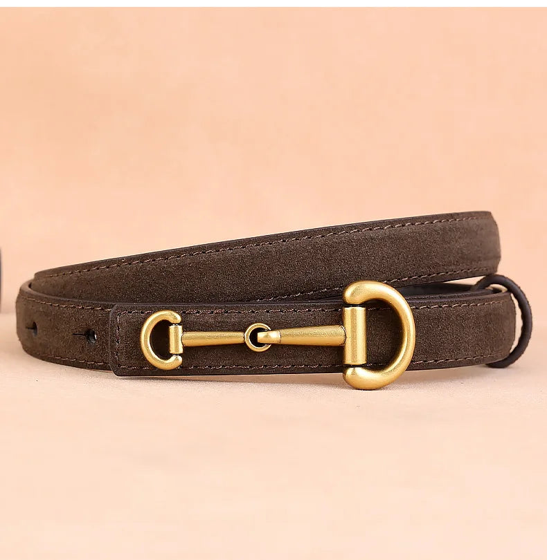 Cowhide Strap Suede Girl Belt Simple Casual Thin Belt Horseshoe Buckle Versatile Belt Belts for Women Luxury Designer Brand