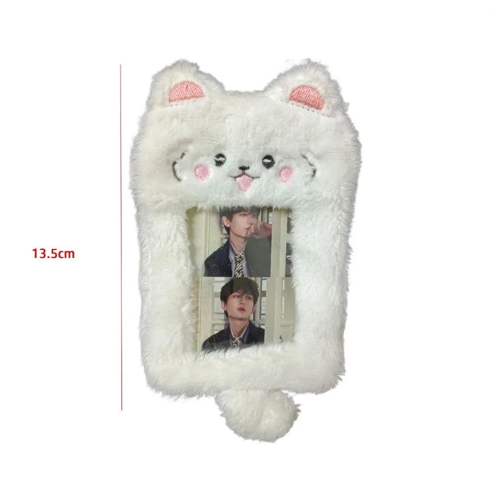 Multifunctional Photocard Case Bear/Rabbit/Chick Cute Photo Card Holder Cartoon Plush Bus Door Cards Sleeve School Office
