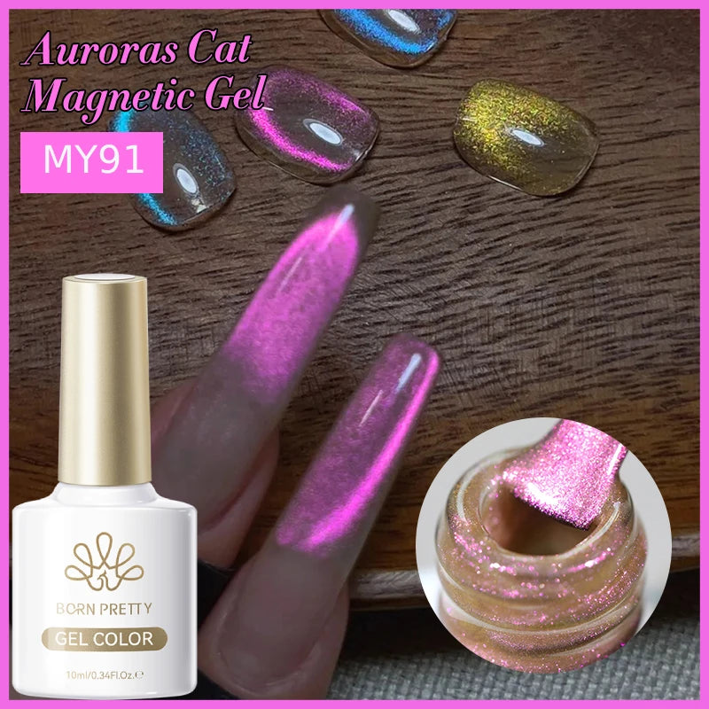 BORN PRETTY 10ml Auroras Glitter Cat Magnetic Gel Nail Polish Jelly Glass Bead Semi Permanent Soak Off UV LED Varnish Manicure