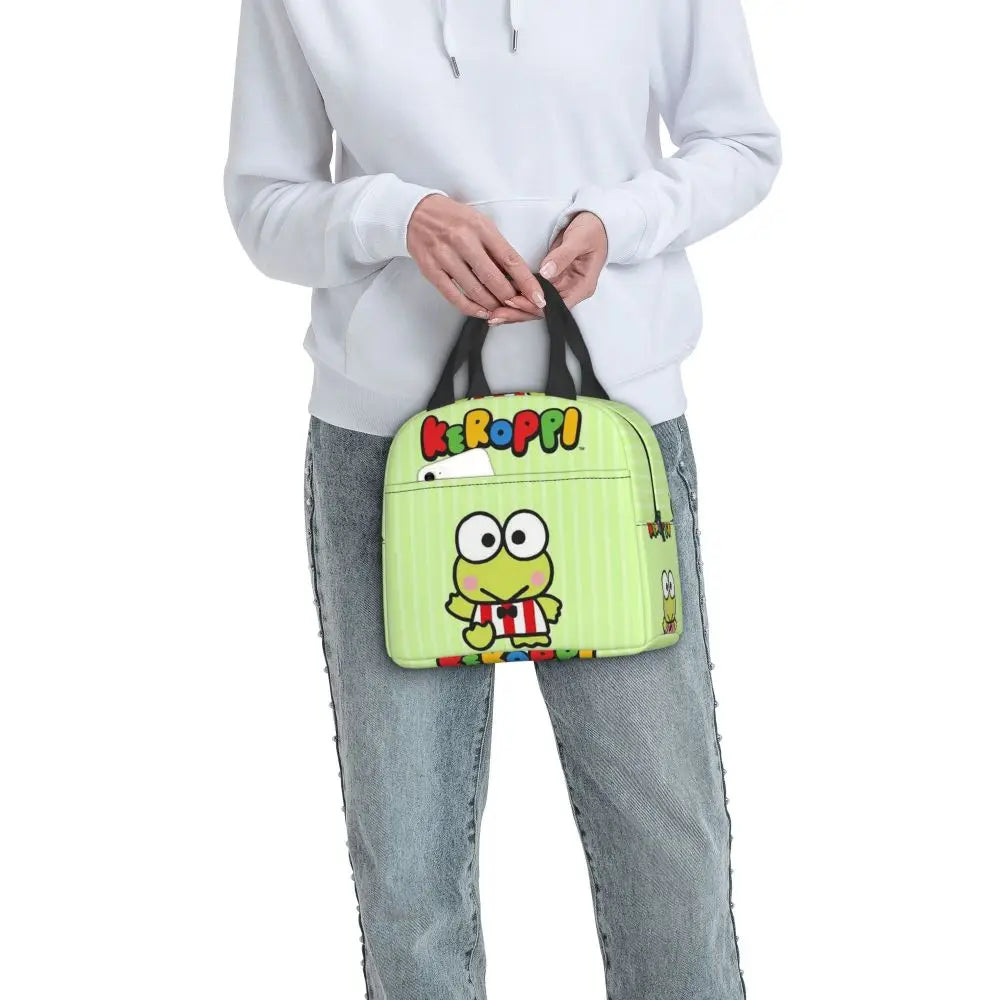 Custom Keroppi Big-eyed Frog Insulated Lunch Tote Bag for Women Portable Thermal Cooler Bento Box School