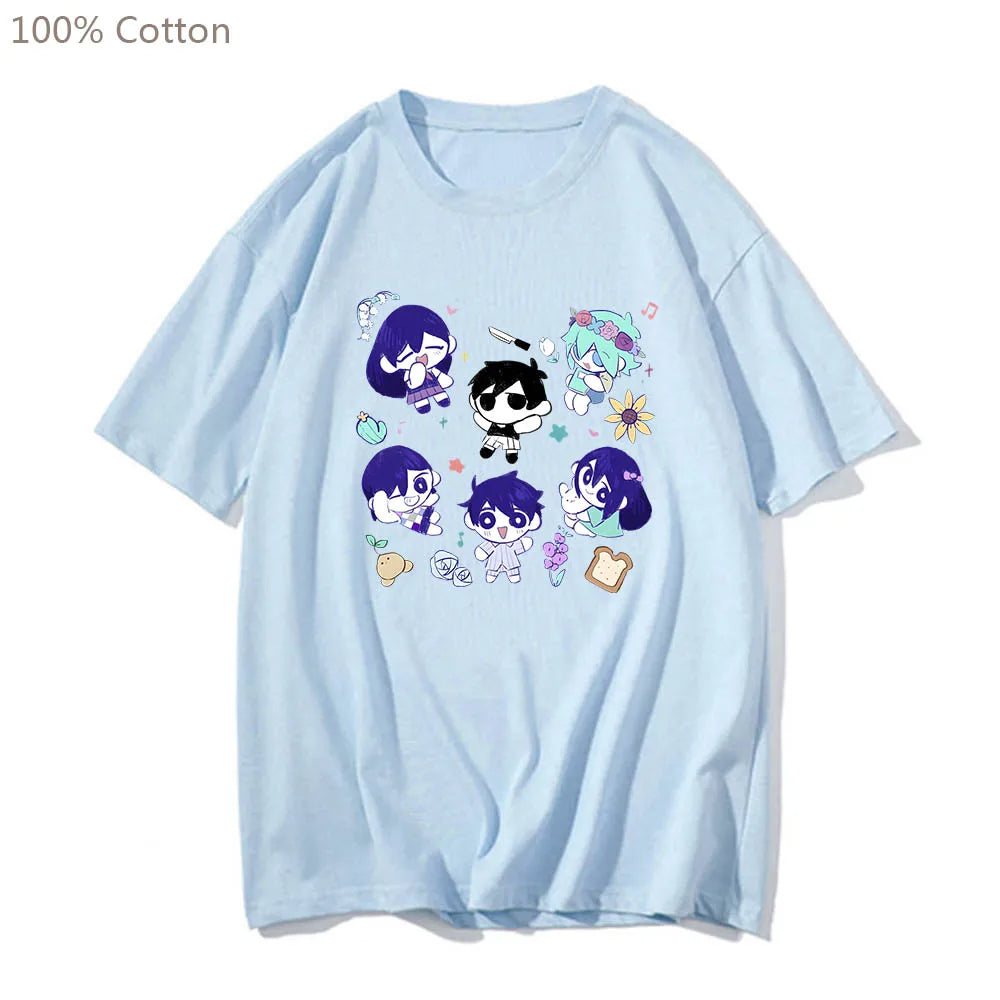 Omori Cute Cartoon Anime T-shirts Comfortable Fashion Manga Tshirt 100% Cotton Tee-shirt Harajuku Short Sleeve Men/women T-shirt