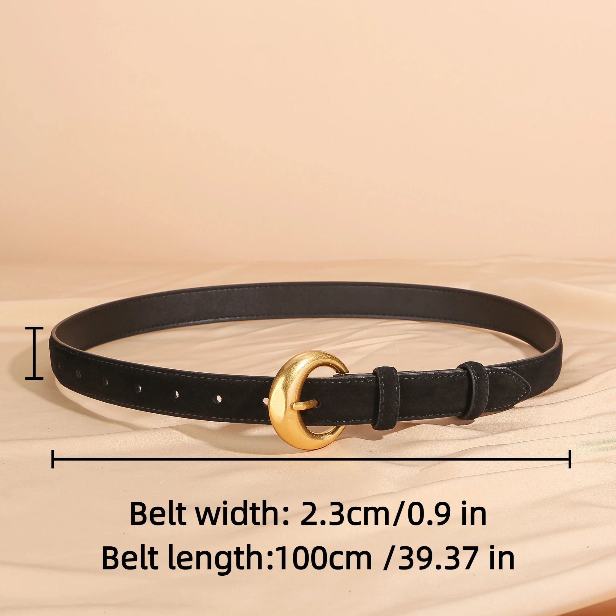 Premium Genuine Leather & Suede Women's Belt - Gold Round Pin Buckle Vintage Waistband for Jeans Dress Casual