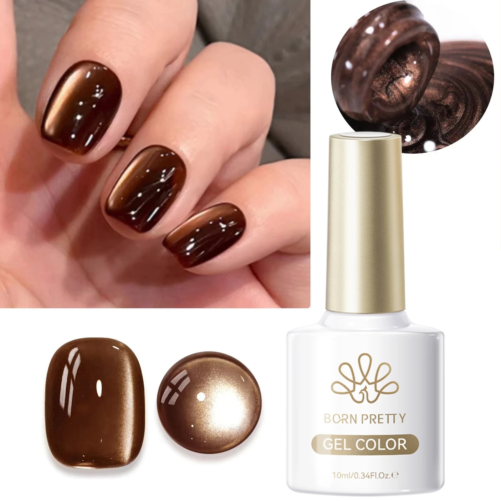 BORN PRETTY 10ml Dark Brown Red Glass Bead Cat Magnetic Gel Nail Polish Semi Permanent Soak Off UV LED Varnish Nail Art Salon