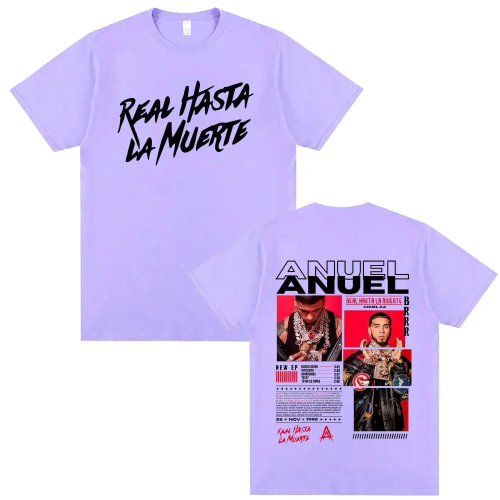 Rapper Anuel AA Real Hasta La Muerte Tour 2025 T Shirt Men Women Hip Hop Oversized T-shirts Men's Casual Cotton Vintage T Shirts