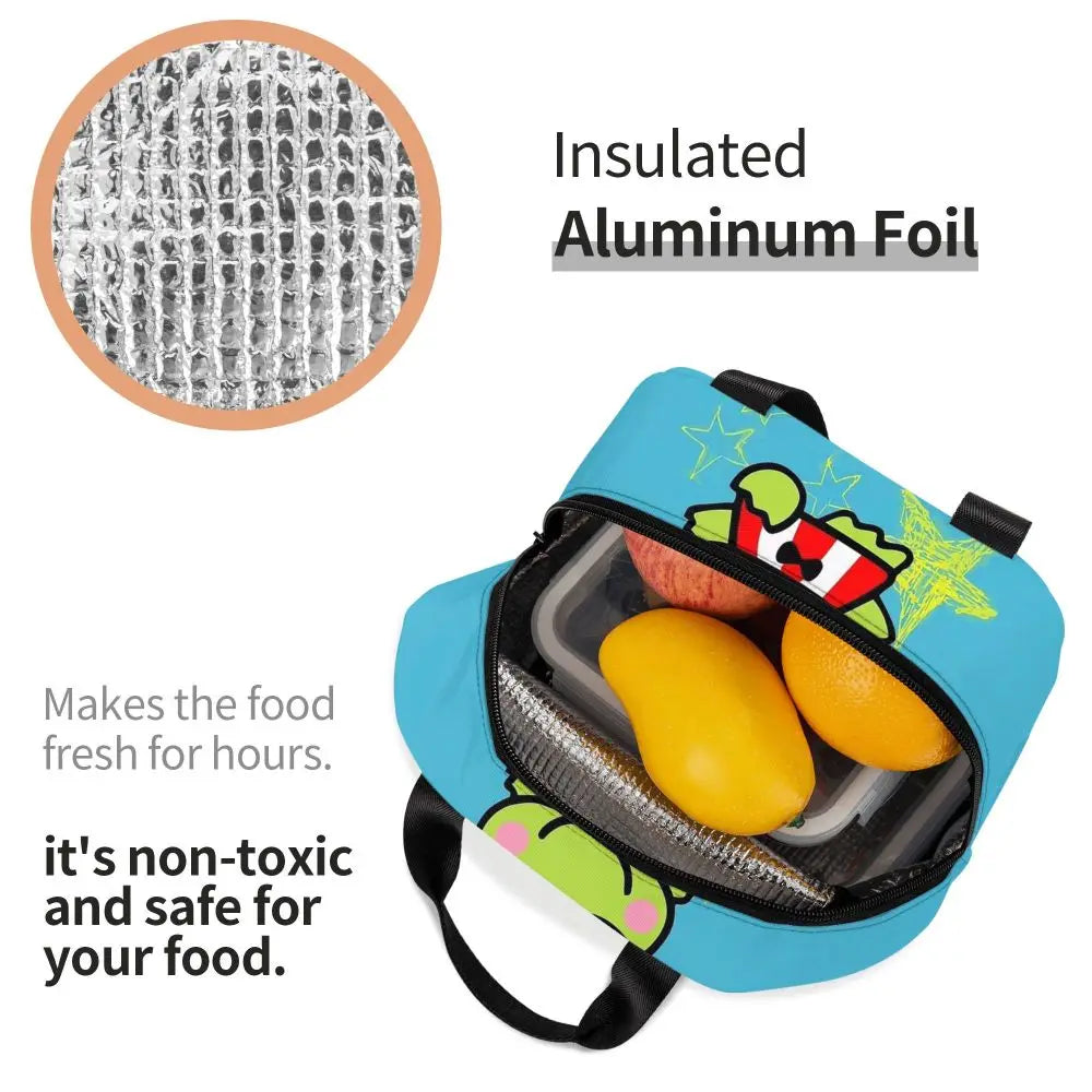 Custom Keroppi Big-eyed Frog Insulated Lunch Tote Bag for Women Portable Thermal Cooler Bento Box School