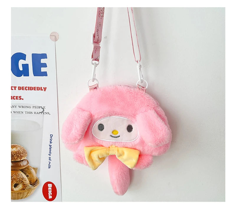 Sanrio Children Stuffed Messenger Bag Cute Cartoon Kuromi Hello Kitty Cinnamoroll Stuffed Single Shoulder Bags Messenger Bags