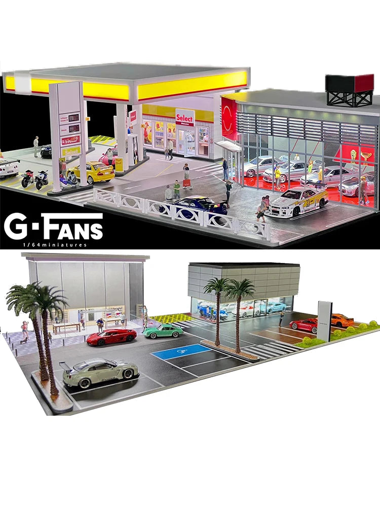 GFans NEW 1:64 Scale Diorama Car Garage Model Parking Lot for Display Gifts Scene Collection Display Car Assembly Scenes Toy
