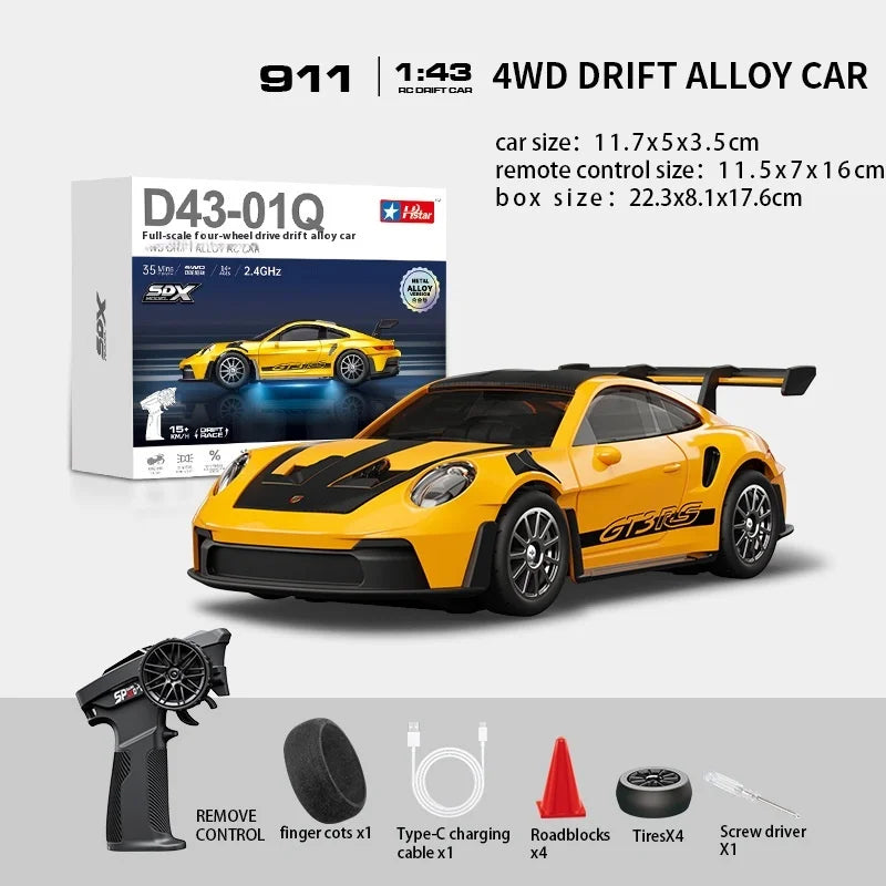 Macro Star D43 Full Proportion Remote Control Drift Car 1:43 Scale Alloy Gyro Four-Wheel Drive Flat Run Luminous Toy Model