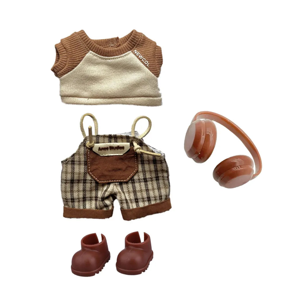 Clothes for Labubu V1 V2 V3 Clothing Doll Retro Brown T-shirt Handsome Clothes Set Doll Accessories