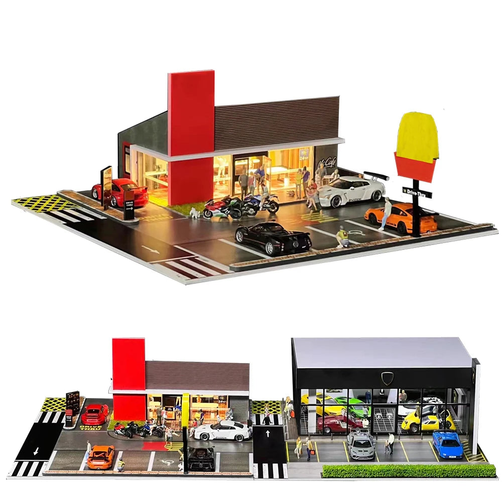 GFans NEW 1:64 Scale Diorama Car Garage Model Parking Lot for Display Gifts Scene Collection Display Car Assembly Scenes Toy