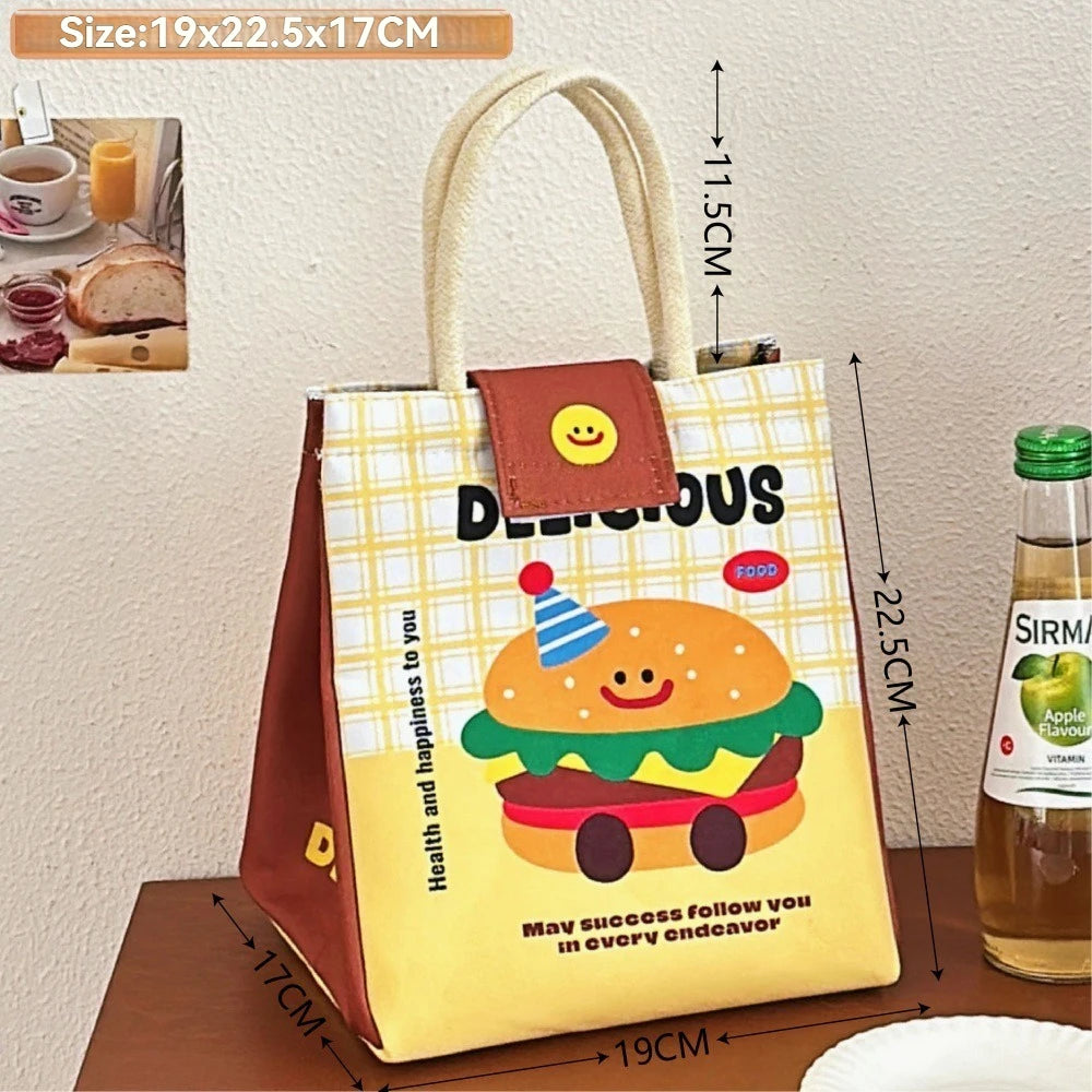 Cute Bento Bag For Office Workers Large Capacity Tote Bag Cartoon Insulated Fresh-Keeping Bag Student Lunch Box Bag