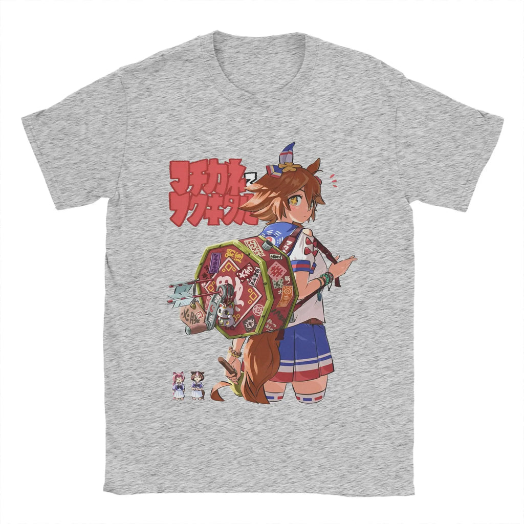 تيشيرتات Beach Uma Musume Pretty Derby Amine المبتكرة من القطن الخالص للرجال، تيشيرتات قصيرة الأكمام مطبوعة بشكل جمالي