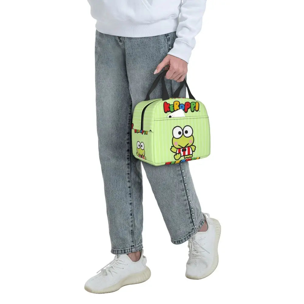 Custom Keroppi Big-eyed Frog Insulated Lunch Tote Bag for Women Portable Thermal Cooler Bento Box School