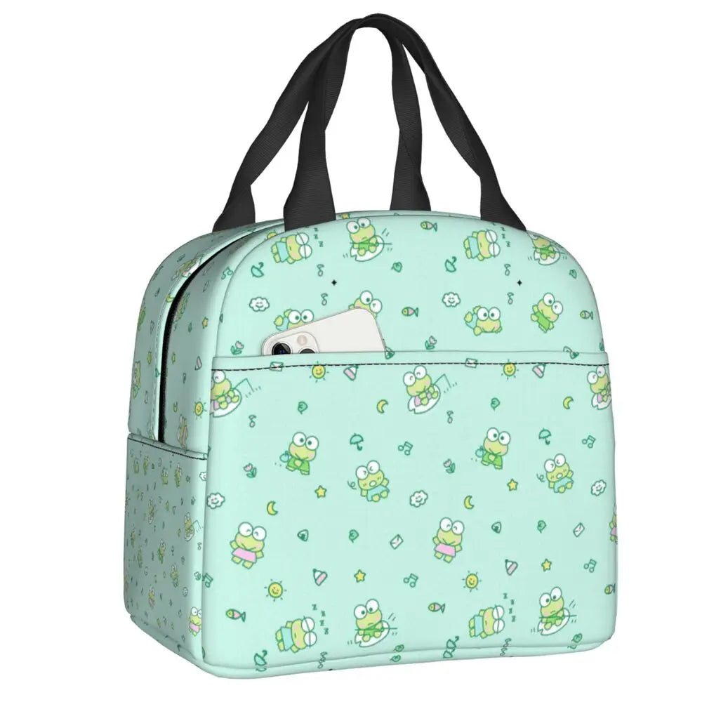 Custom Keroppi Big-eyed Frog Insulated Lunch Tote Bag for Women Portable Thermal Cooler Bento Box School