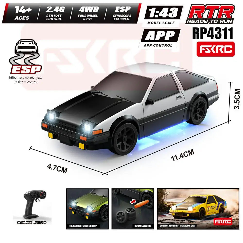 HBToys 1:43 Scale RC Car Simulation Racing Model Dual-Body Dual-Tire Version 2.4G 4WD ESP Gyro Drift Car for Toy Hobbies
