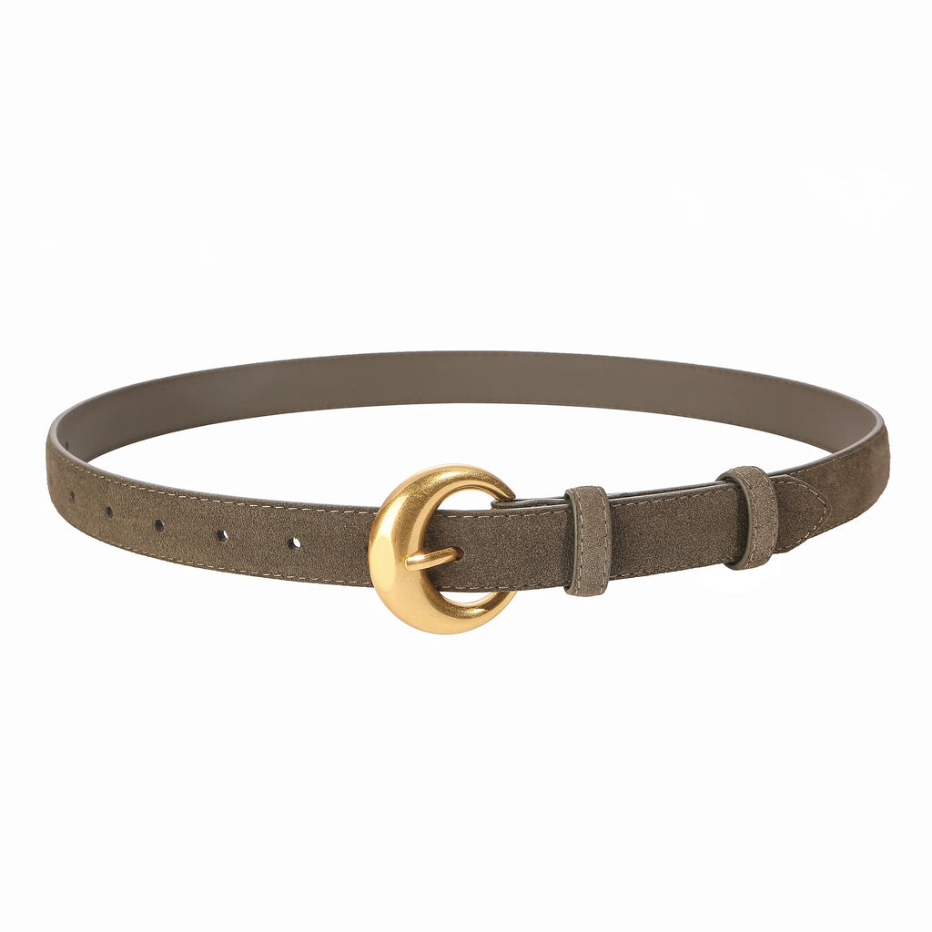 Premium Genuine Leather & Suede Women's Belt - Gold Round Pin Buckle Vintage Waistband for Jeans Dress Casual