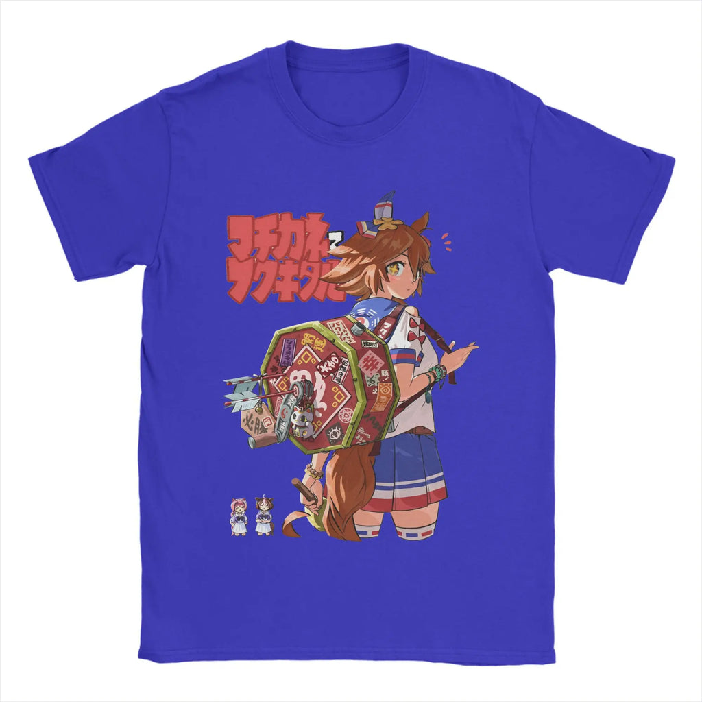 تيشيرتات Beach Uma Musume Pretty Derby Amine المبتكرة من القطن الخالص للرجال، تيشيرتات قصيرة الأكمام مطبوعة بشكل جمالي