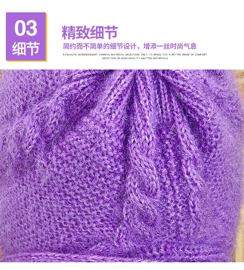 Winter Knitted Skullies Hat Scarf Set Cold Proof Ear Protection Scarf Warm Girls Beanies Cycling Windproof Ladies Outdoor Caps