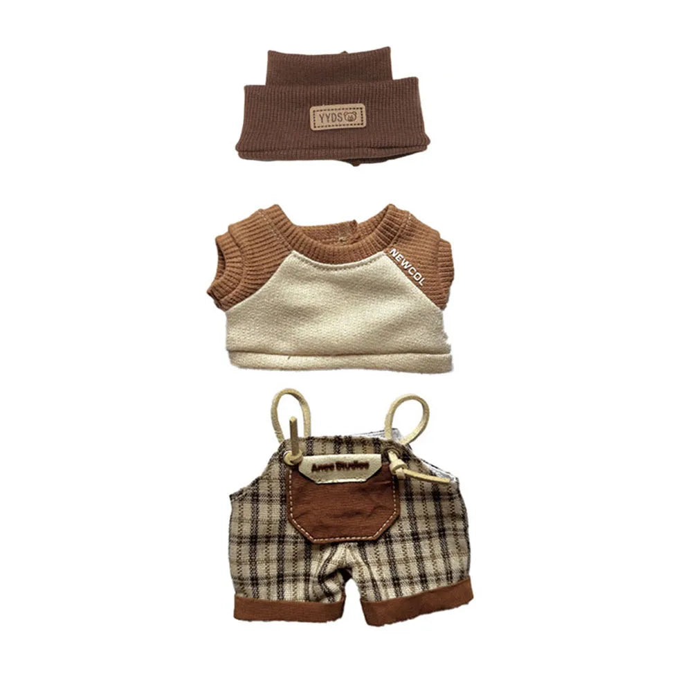 Clothes for Labubu V1 V2 V3 Clothing Doll Retro Brown T-shirt Handsome Clothes Set Doll Accessories