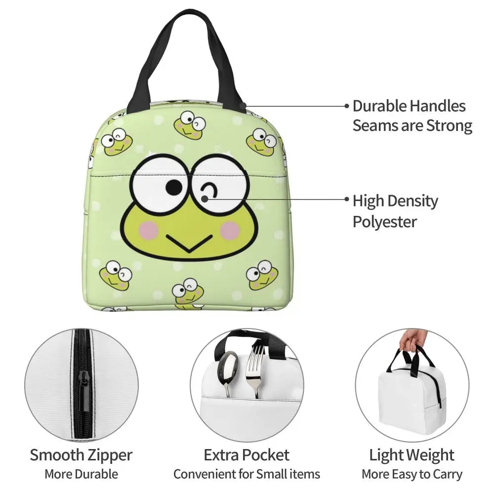 Custom Keroppi Big-eyed Frog Insulated Lunch Tote Bag for Women Portable Thermal Cooler Bento Box School
