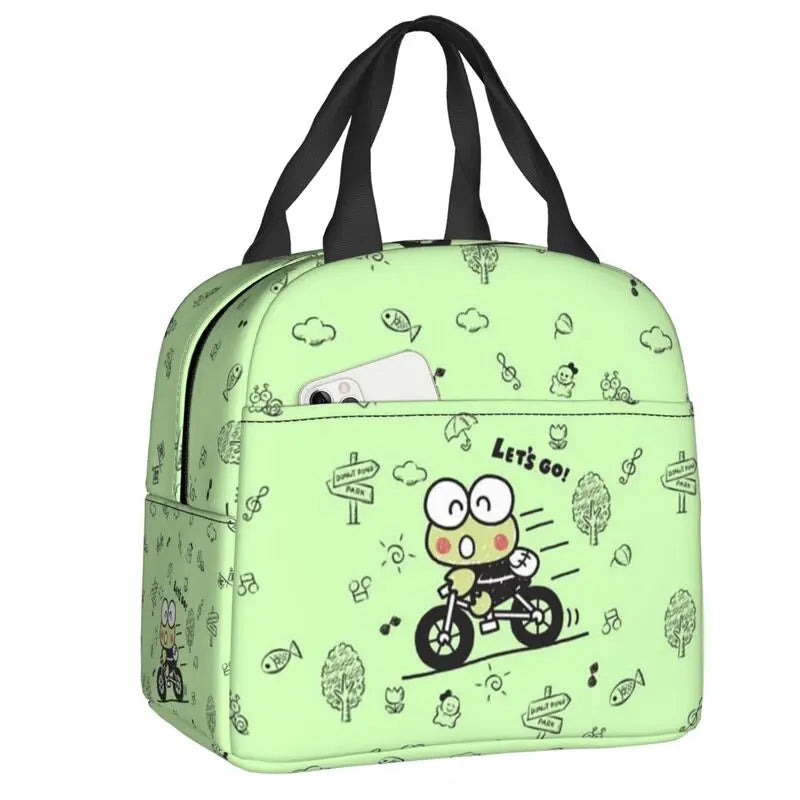 Custom Keroppi Big-eyed Frog Insulated Lunch Tote Bag for Women Portable Thermal Cooler Bento Box School
