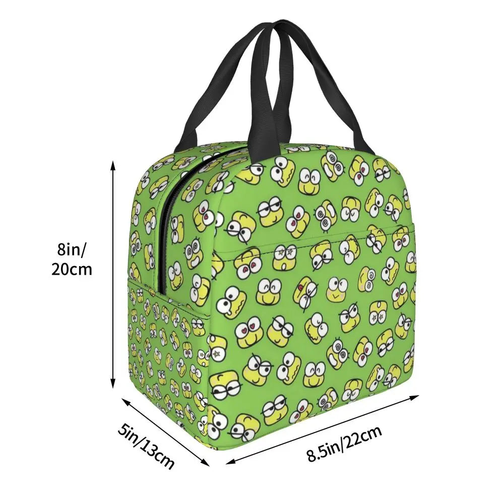 Custom Keroppi Big-eyed Frog Insulated Lunch Tote Bag for Women Portable Thermal Cooler Bento Box School