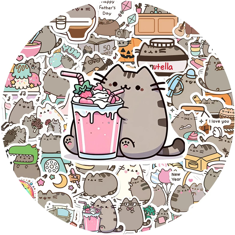 10/30/60pcs Cute Chunky Cat Animal Stickers for Kids Graffiti Stationery Laptop Waterproof Kawaii Cartoon Decoration Decals Gift