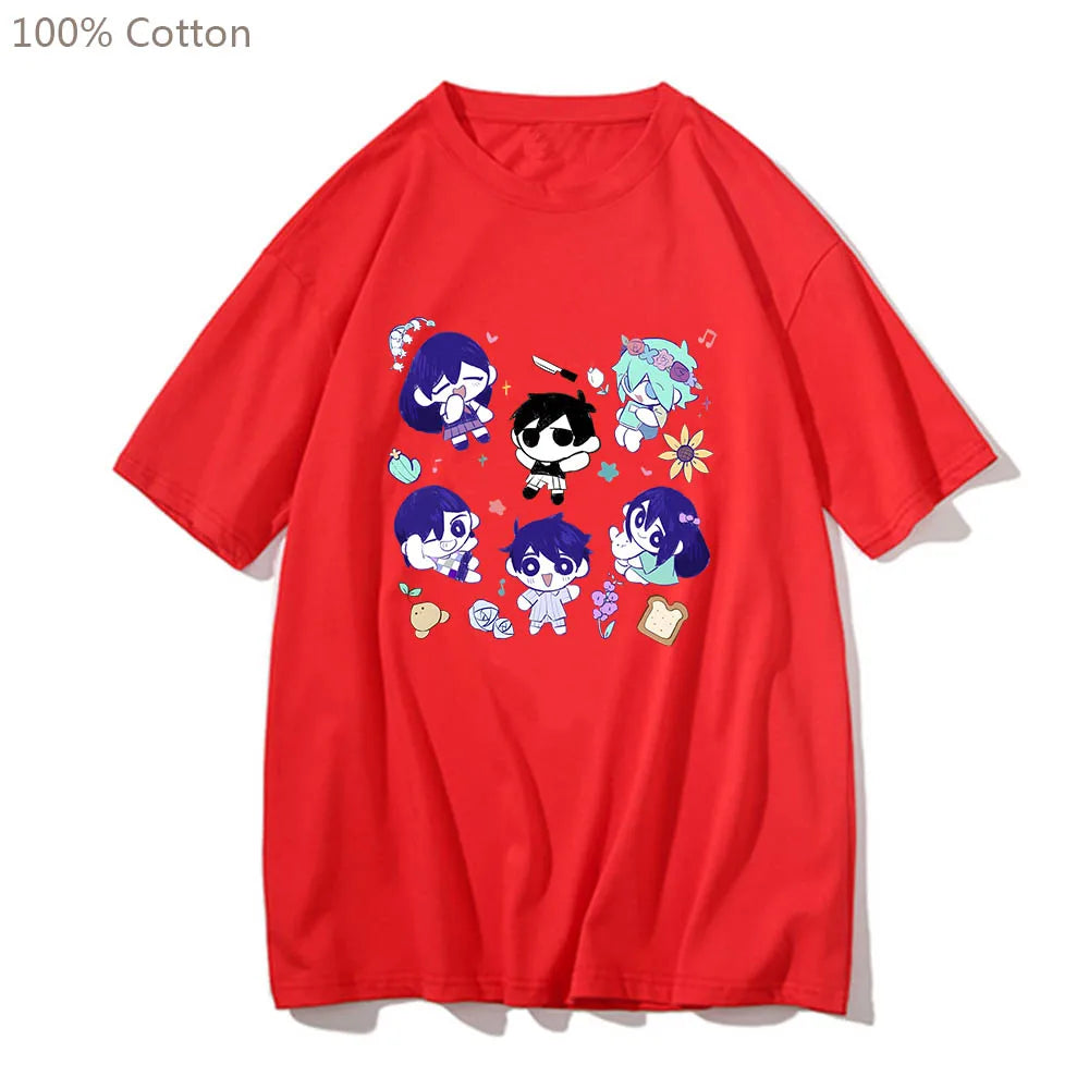 Omori Cute Cartoon Anime T-shirts Comfortable Fashion Manga Tshirt 100% Cotton Tee-shirt Harajuku Short Sleeve Men/women T-shirt