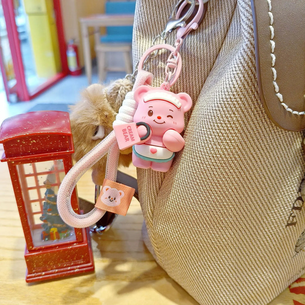 Cute Butter Bear Cartoon Keychain Schoolbag Pendant for Girls Couple Matching Bear Keychain Gift
