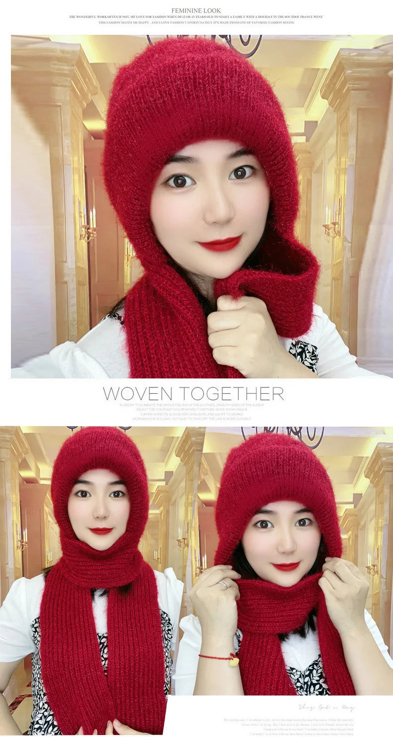 Winter Knitted Skullies Hat Scarf Set Cold Proof Ear Protection Scarf Warm Girls Beanies Cycling Windproof Ladies Outdoor Caps